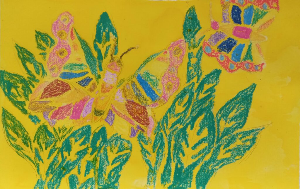 Pastels gras et encre à l'eau
