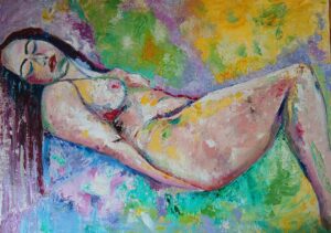 Peinture modèle vivant huile à la brosse sur toile